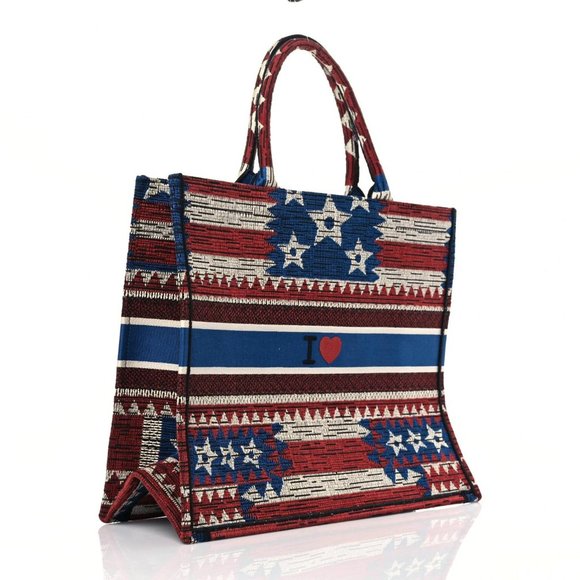CHRISTIAN DIOR Canvas Embroidered Exclusive US Book Tote Red White Blue - Picture 6 of 12
